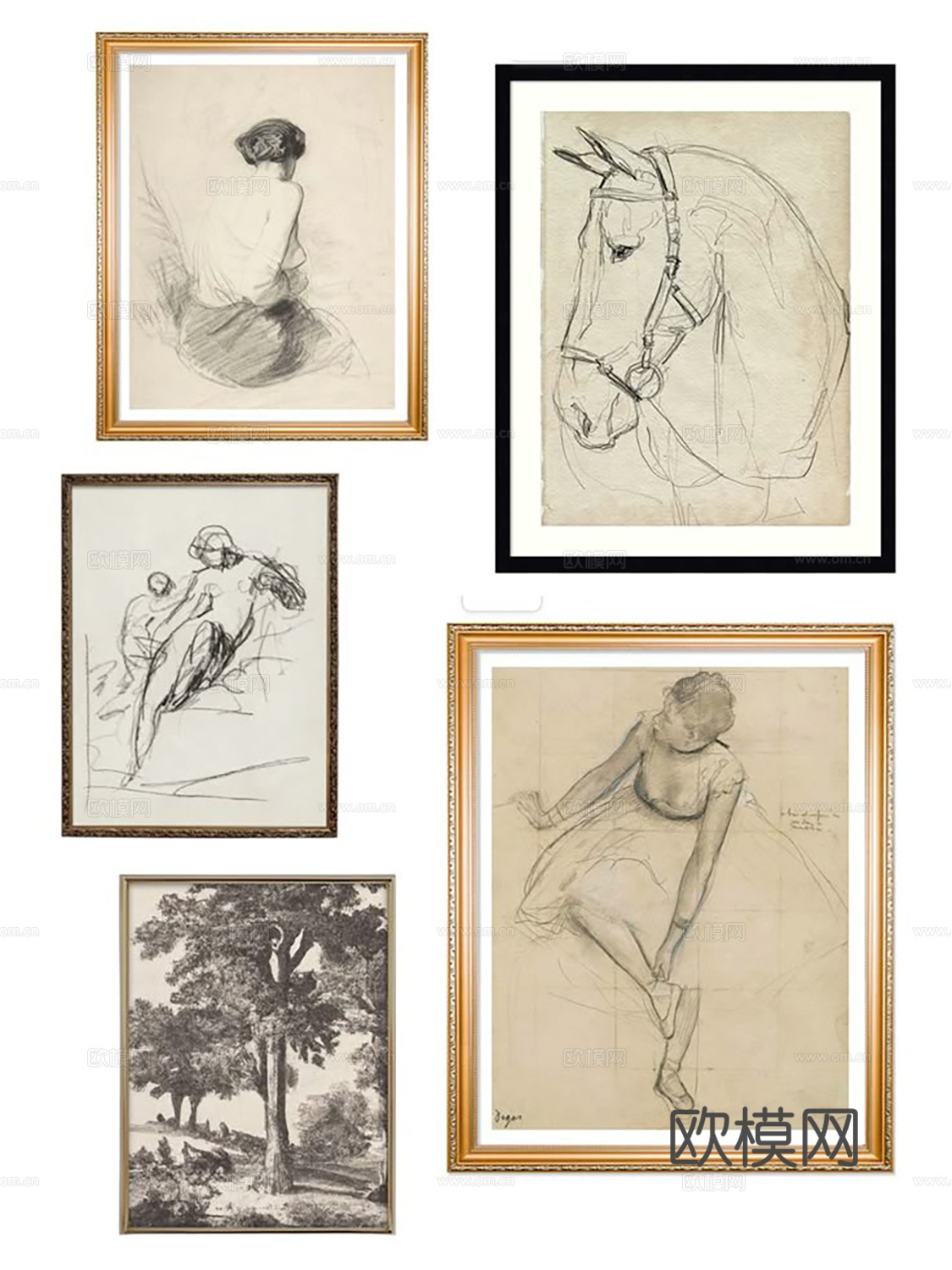中古人物动物装饰画 挂画组合 装饰画