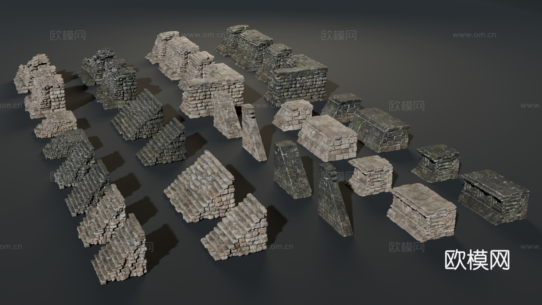 古代遗迹 废墟石块 神庙遗迹 废墟城墙 失落之城遗迹su模型