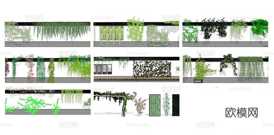 现代绿植景观墙su模型下载