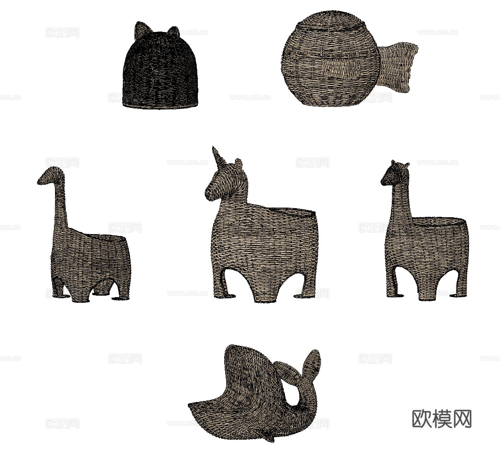 现代藤编宠物窝su模型下载