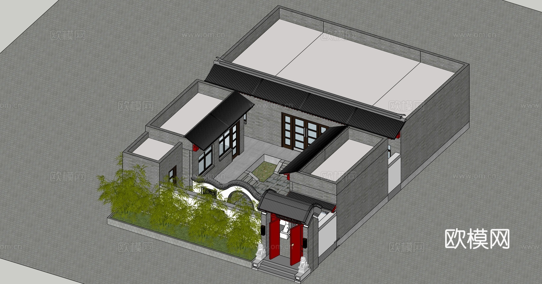 仿古民居四合院su模型下载