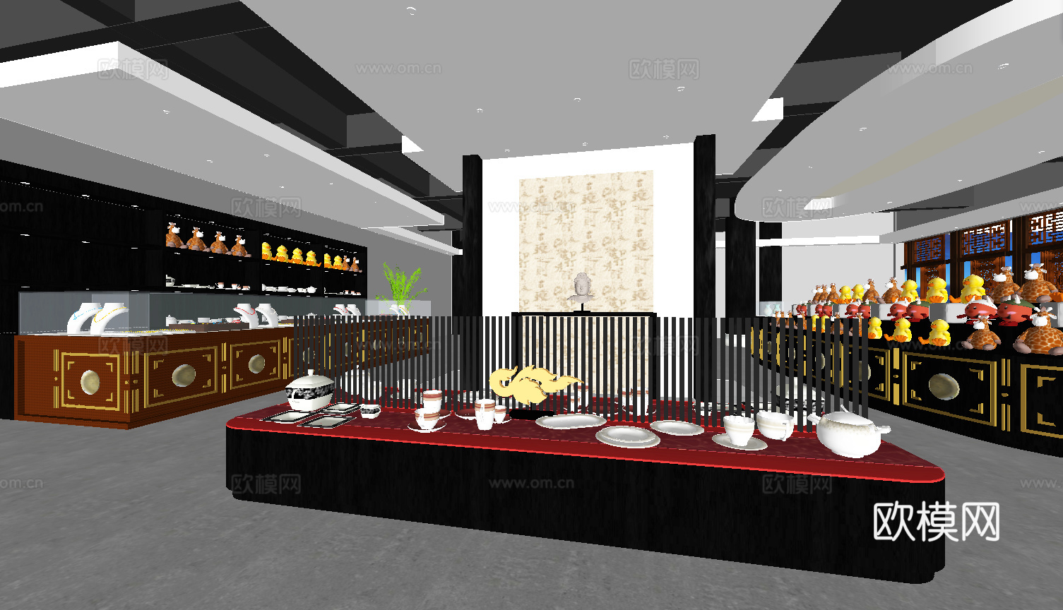 中式陶瓷展厅su模型下载