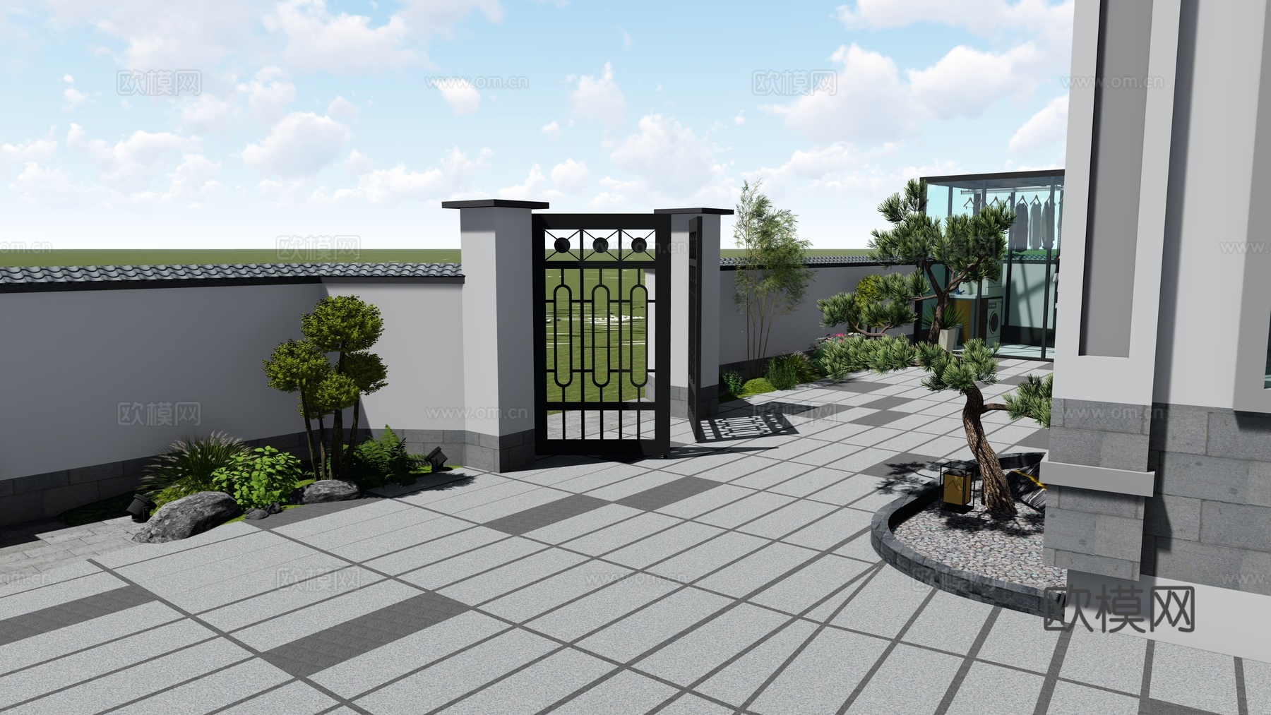 现代庭院 花园su模型下载
