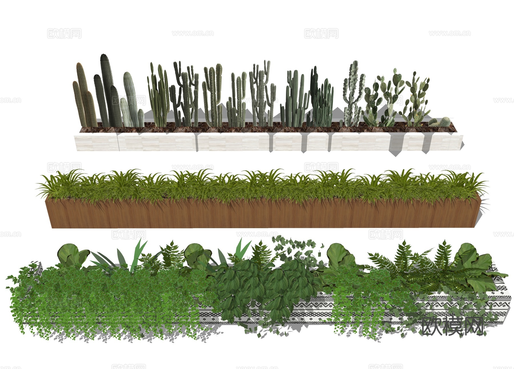 户外绿植花箱 花钵 花坛su模型下载