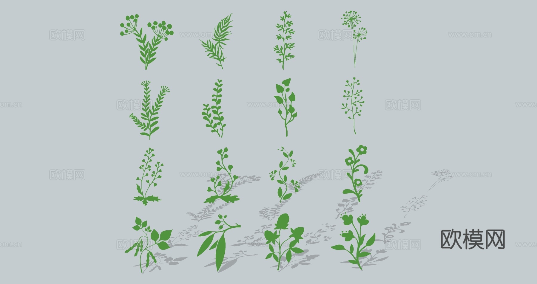 现代植物花卉花草绿植剪影图标
