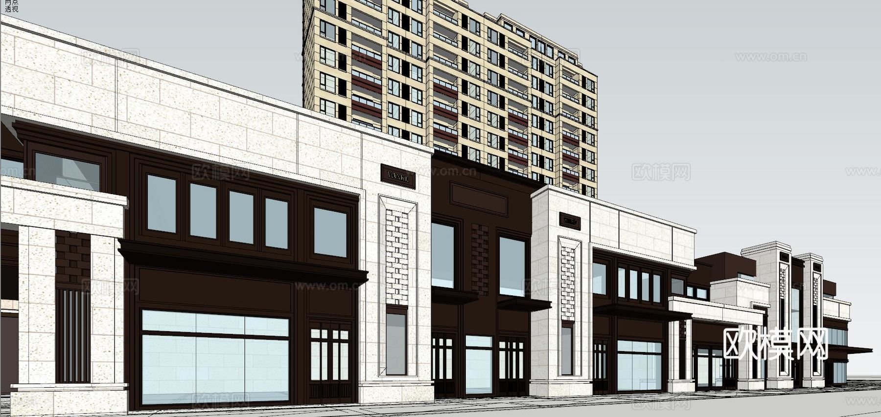 现代沿街商业建筑su模型下载