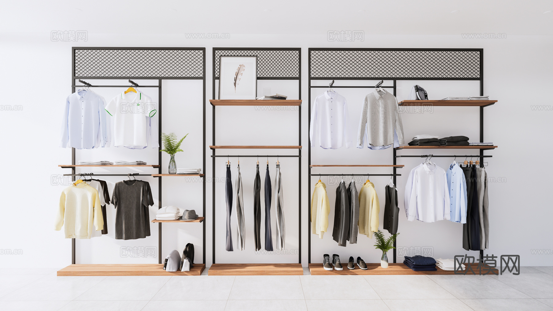 工业风服装店男装货架su模型下载