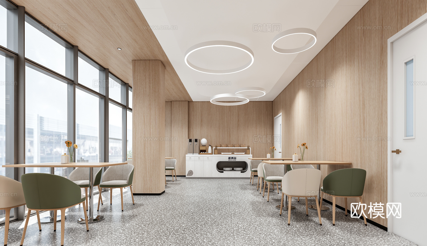 现代员工餐厅 员工食堂 餐桌椅su模型下载