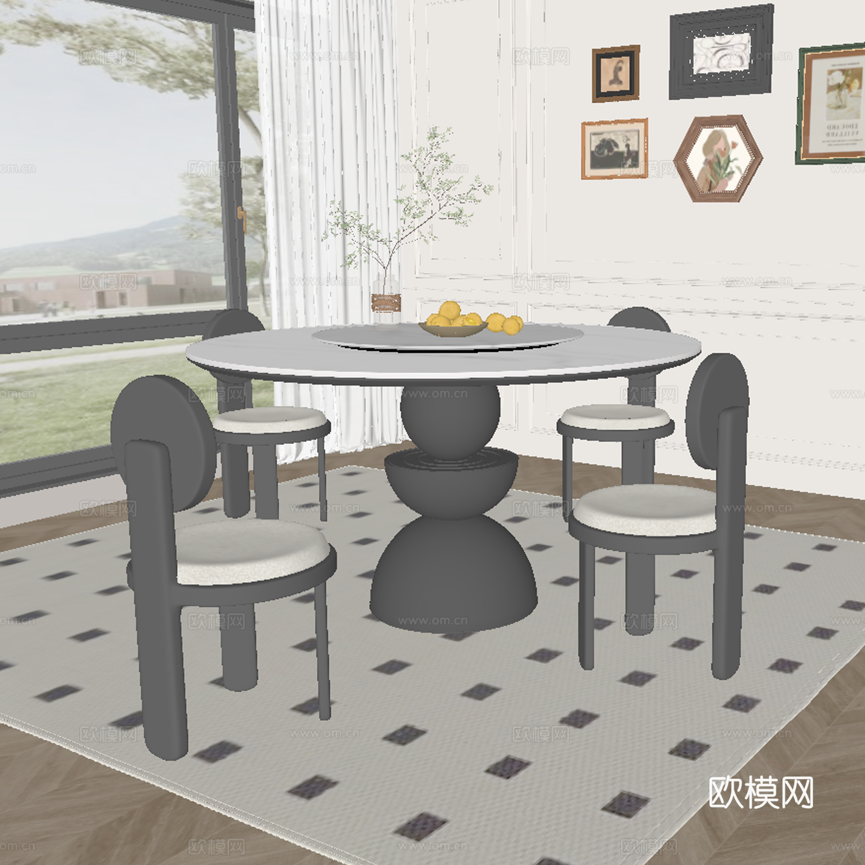 现代餐桌椅su模型