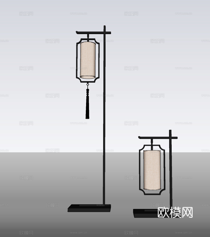 新中式灯笼落地灯su模型下载
