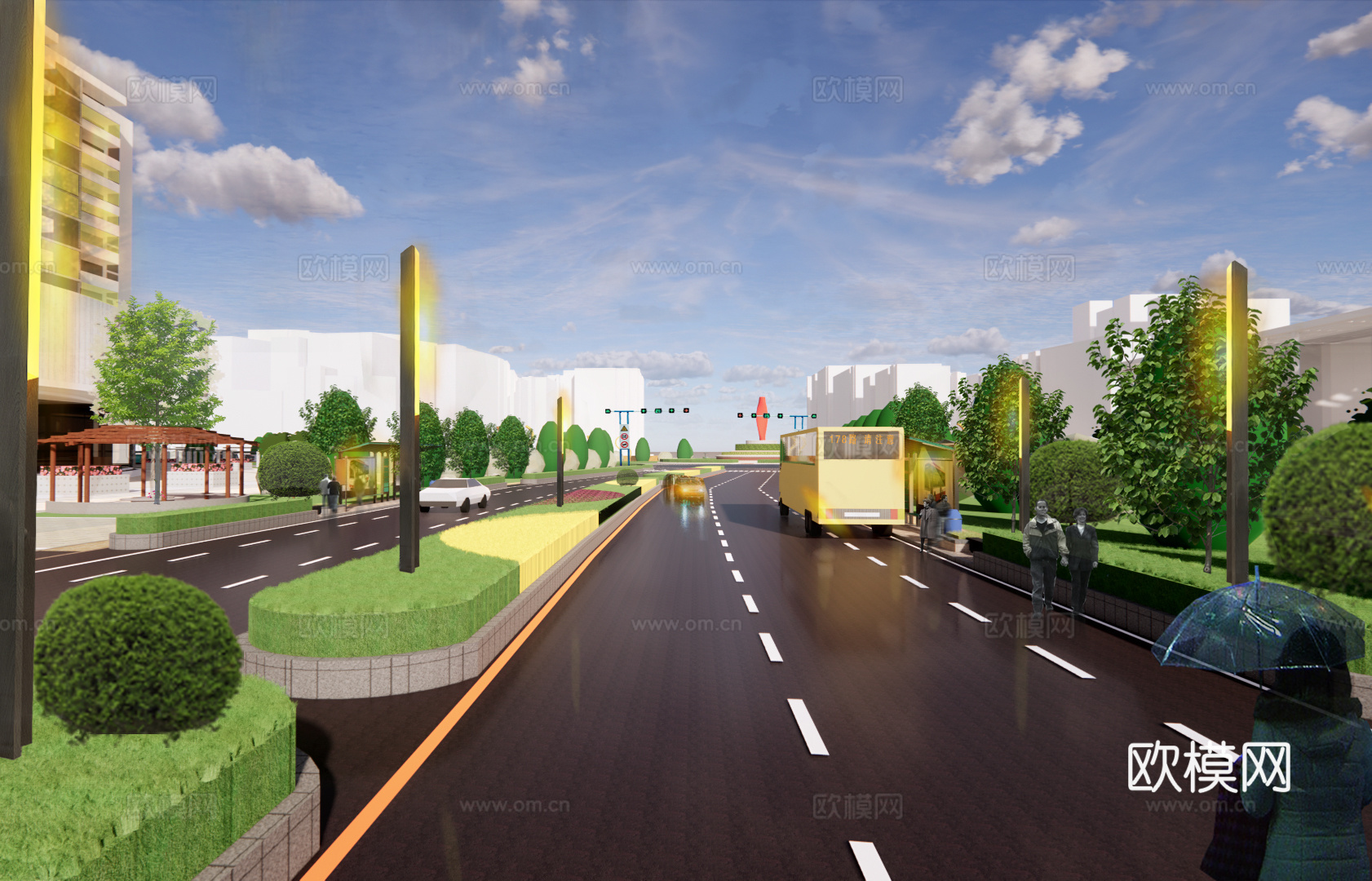 现代城市道路su模型下载