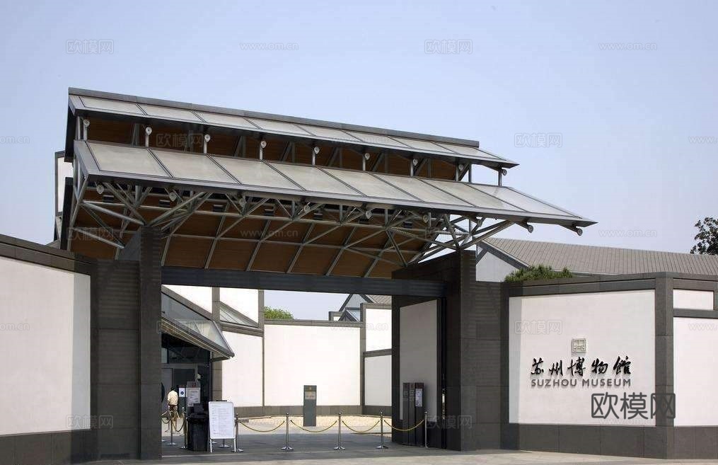新中式博物馆大门su模型下载