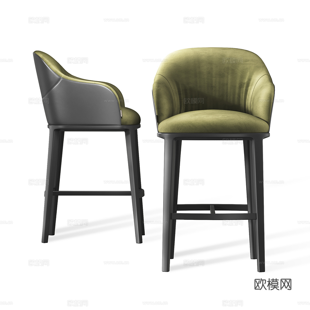 现代意式布艺皮革吧台椅3d模型