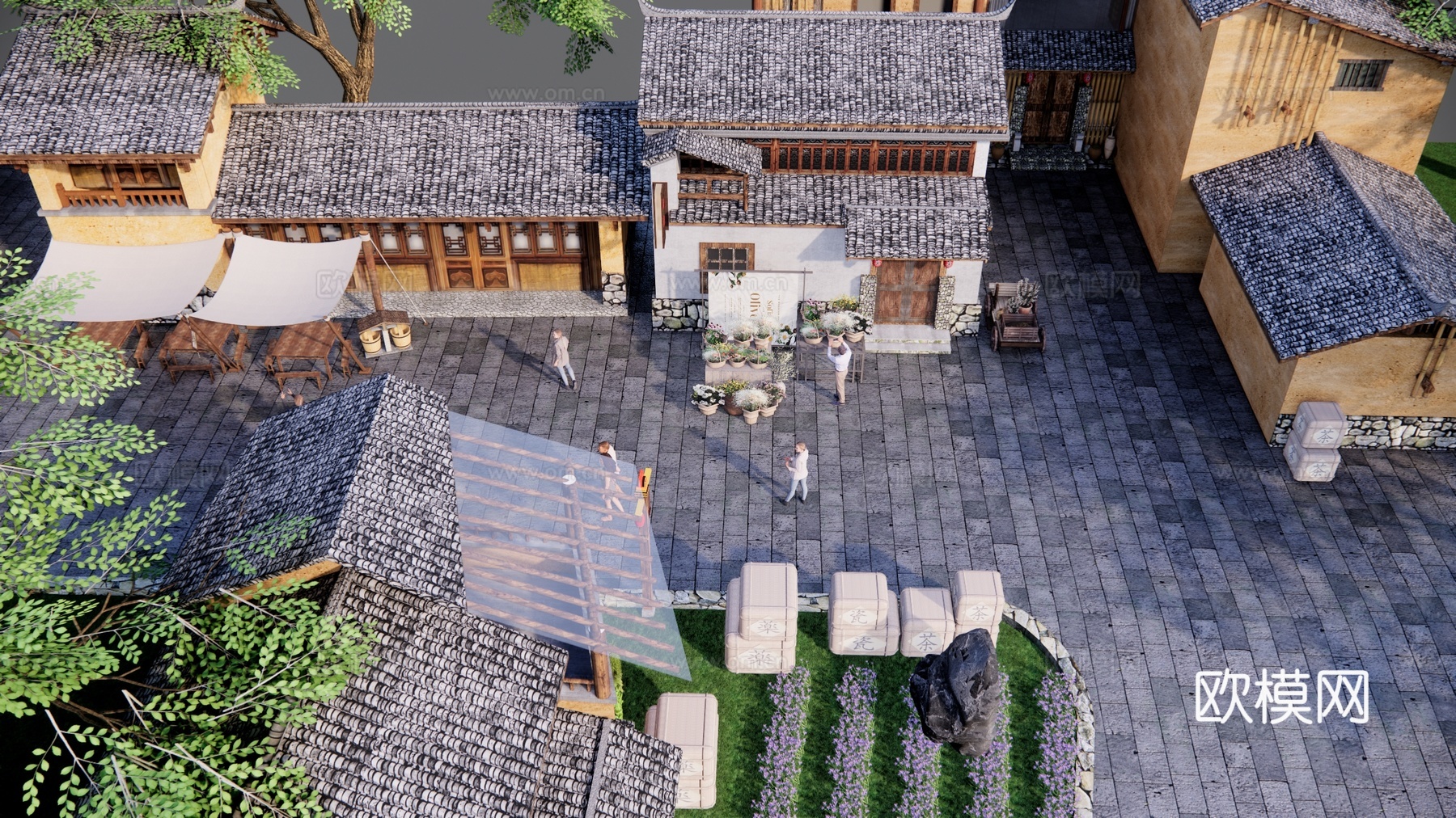 新中式乡村庭院 乡村民宿 民宿院落 庭院建筑su模型下载