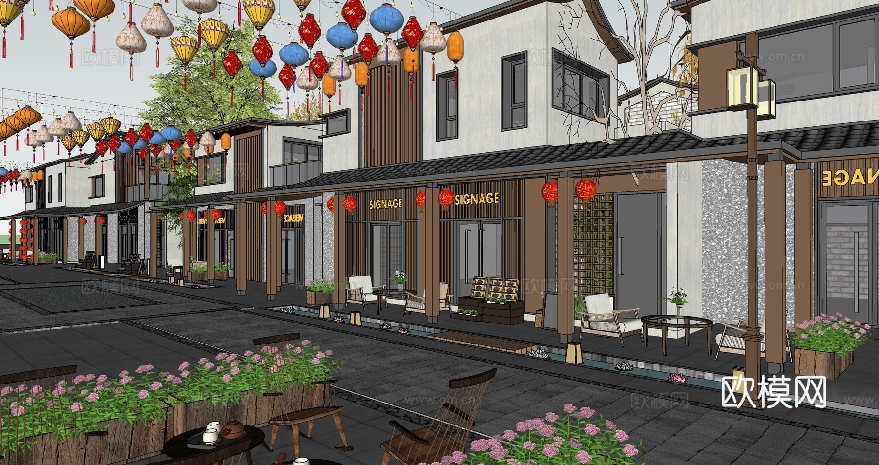 中式传统商业街su模型下载