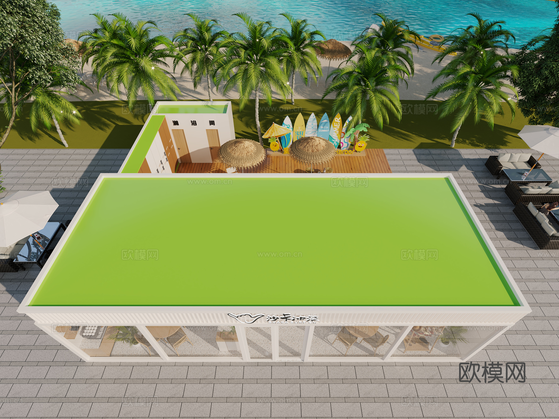 现代海边冲浪板专卖店3d模型