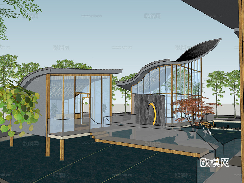 现代美术馆建筑外观su模型下载