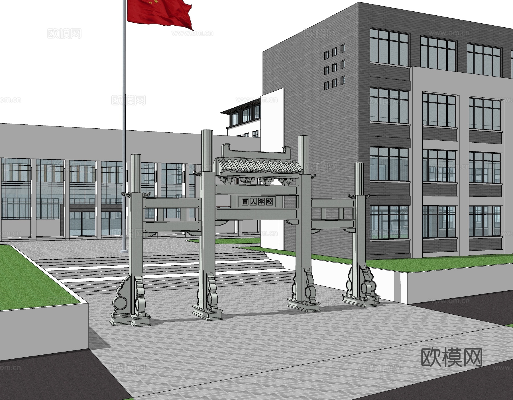 新中式学校规划su模型下载
