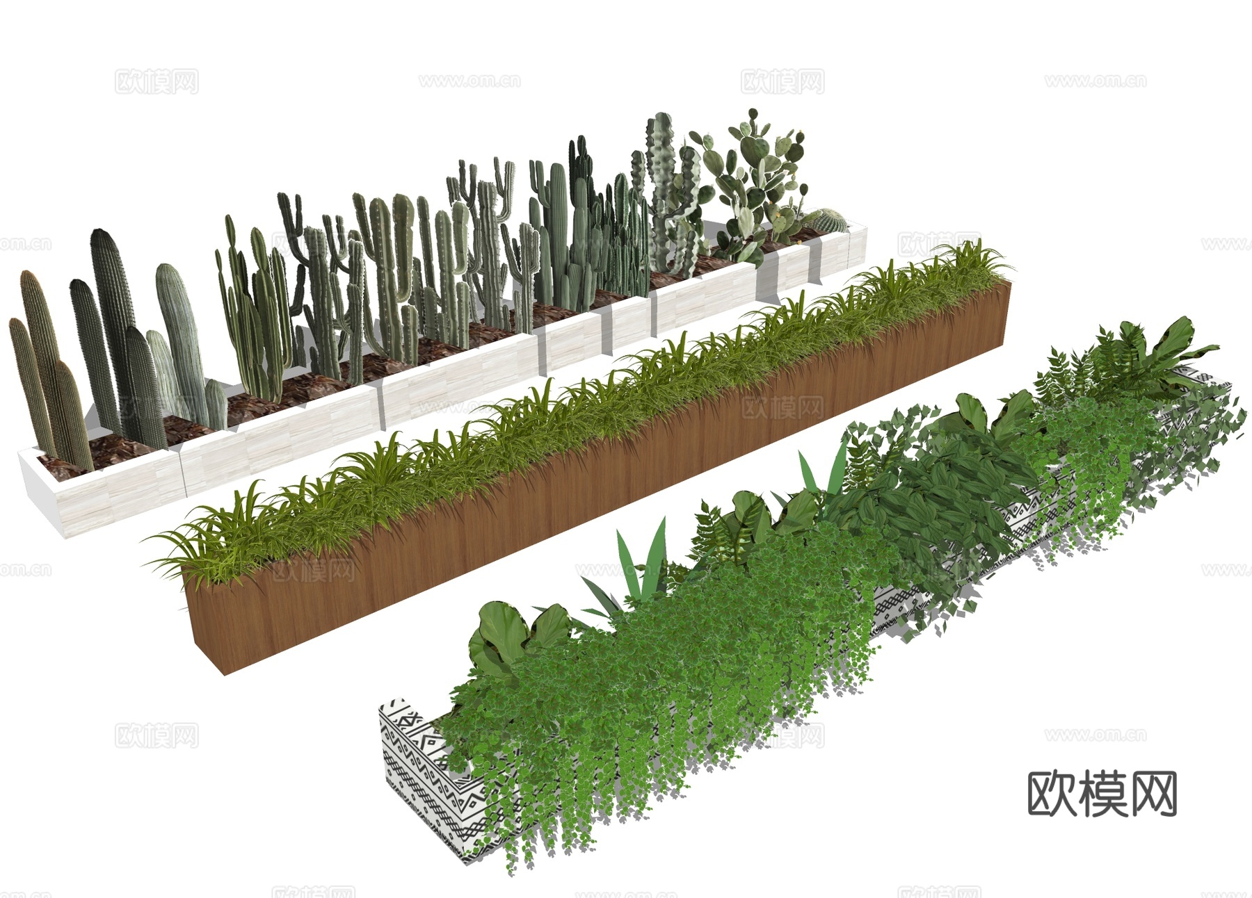 户外绿植花箱 花钵 花坛su模型下载