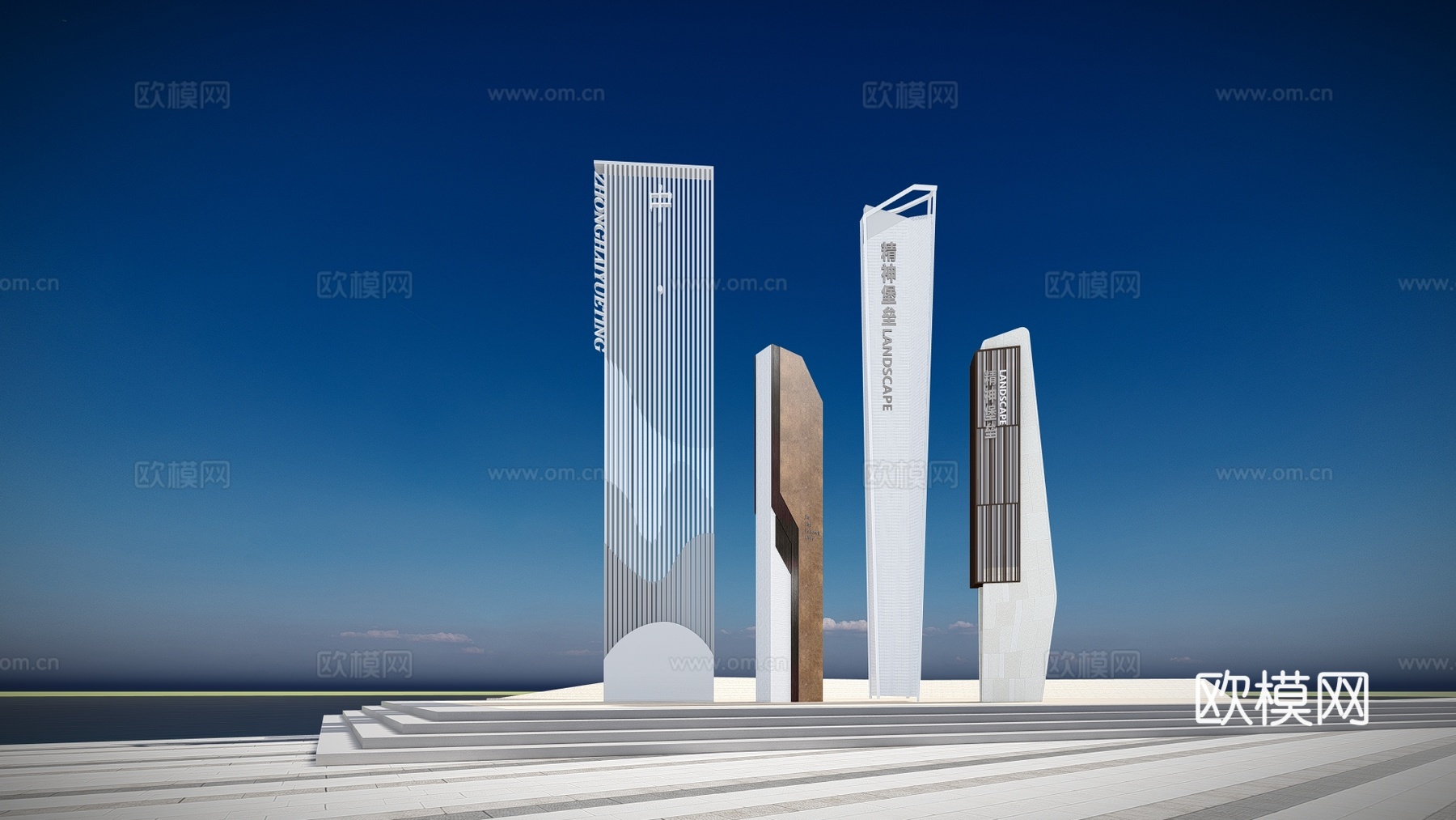 现代景观柱指引牌标志柱su模型下载