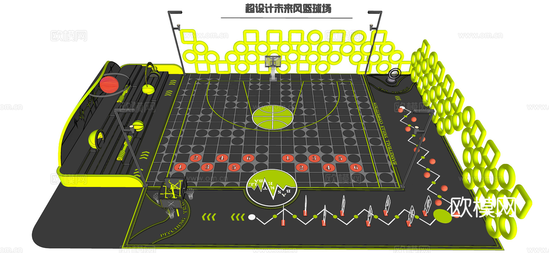 现代篮球场 健身运动场 体育活动场地 运动公园su模型下载