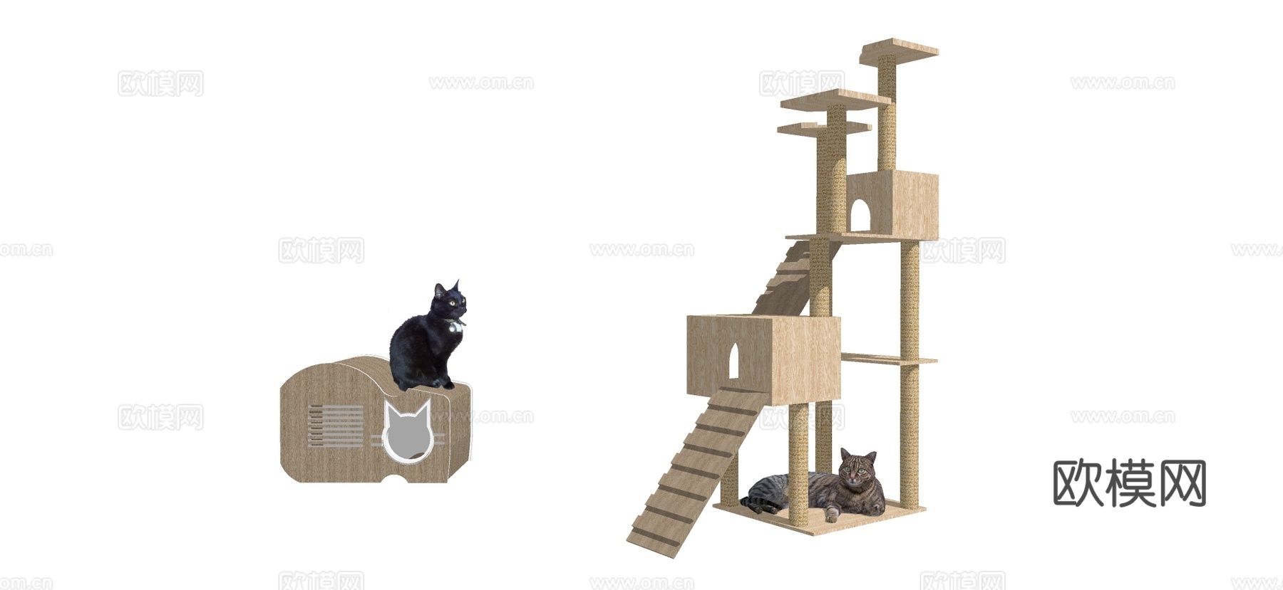 现代猫屋  猫舍 猫窝 宠物屋 木制猫爬架su模型下载