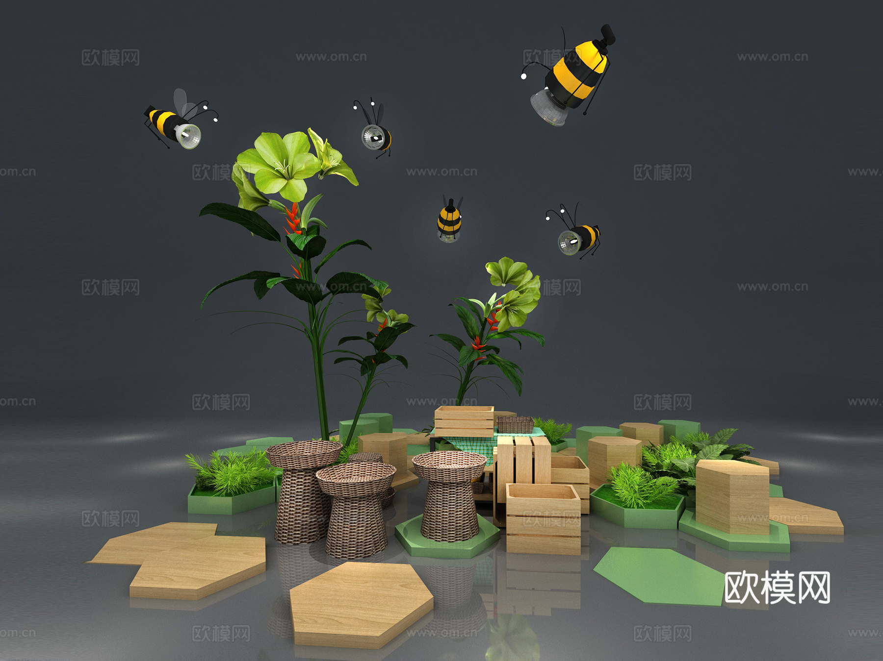 蜜蜂花丛美陈3d模型