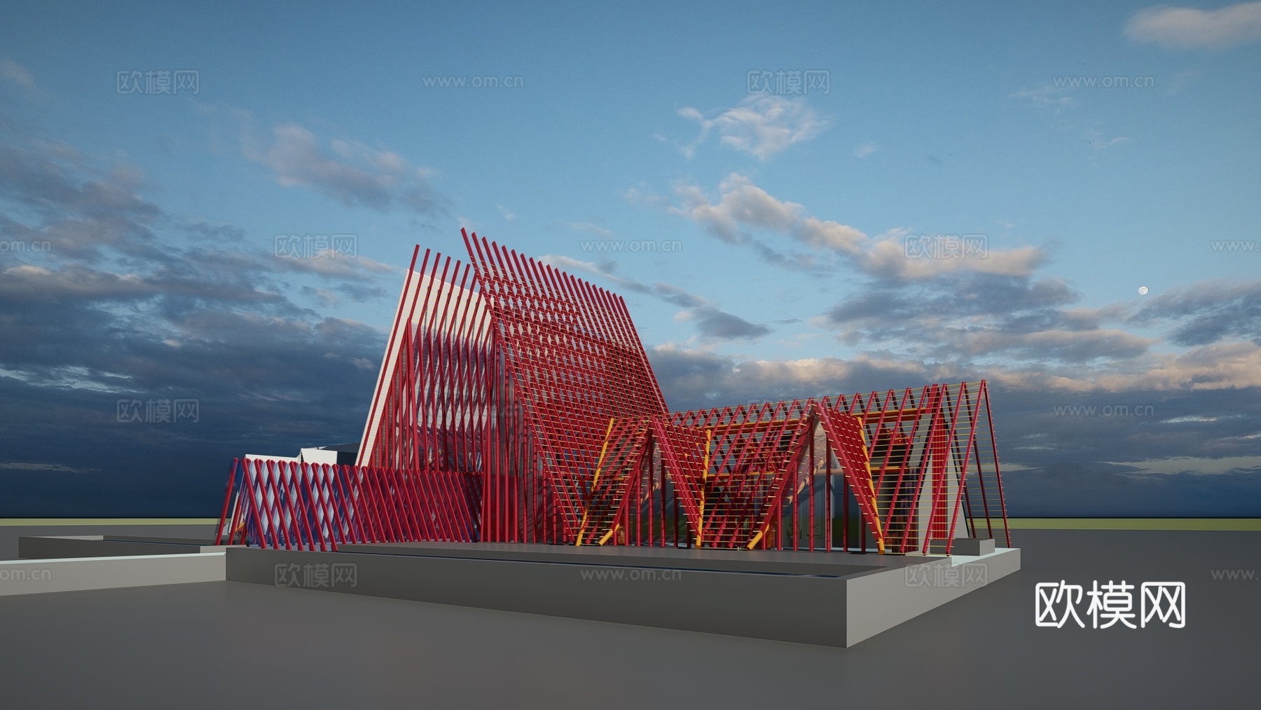 现代展馆建筑外观su模型下载