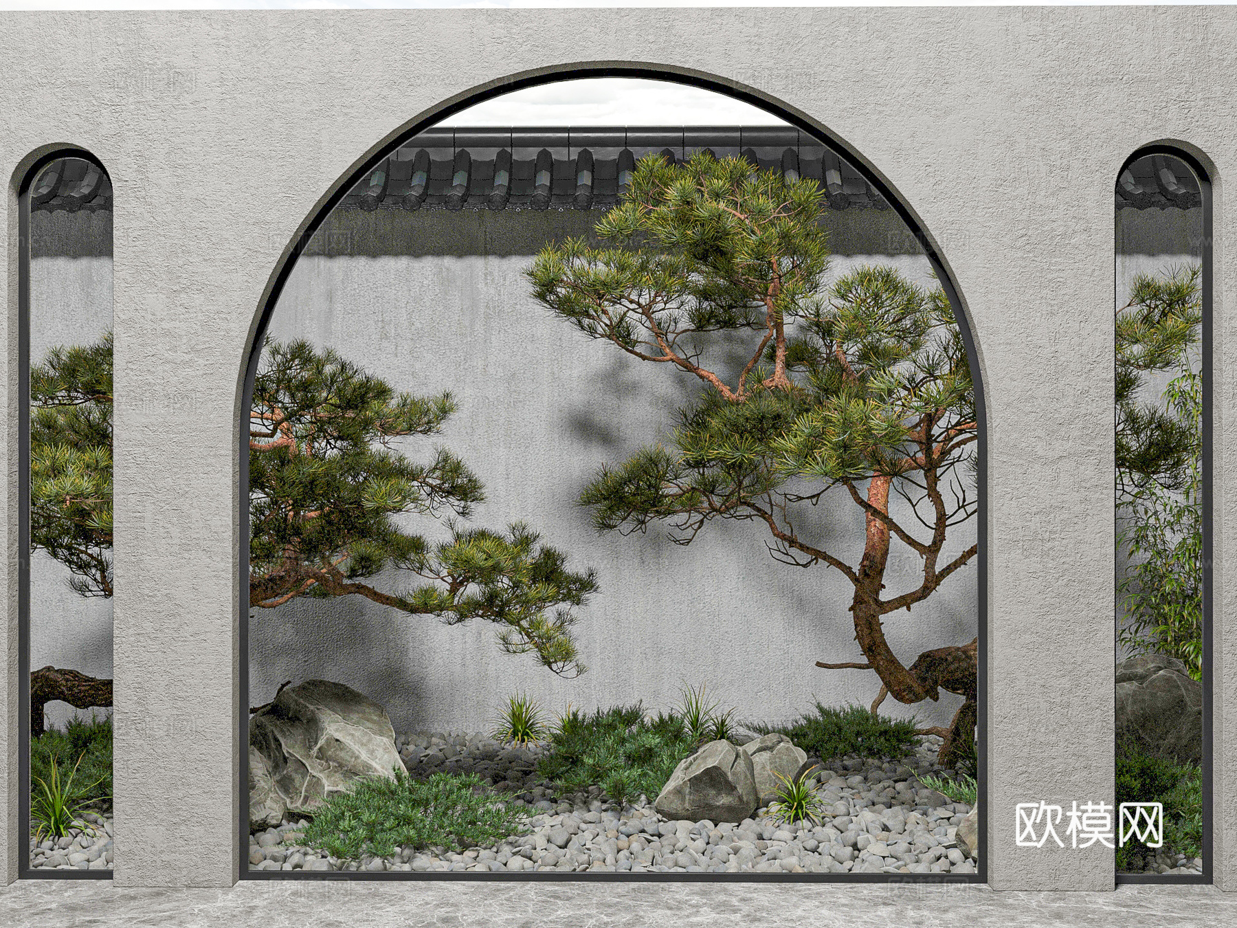 现代庭院花园su模型下载