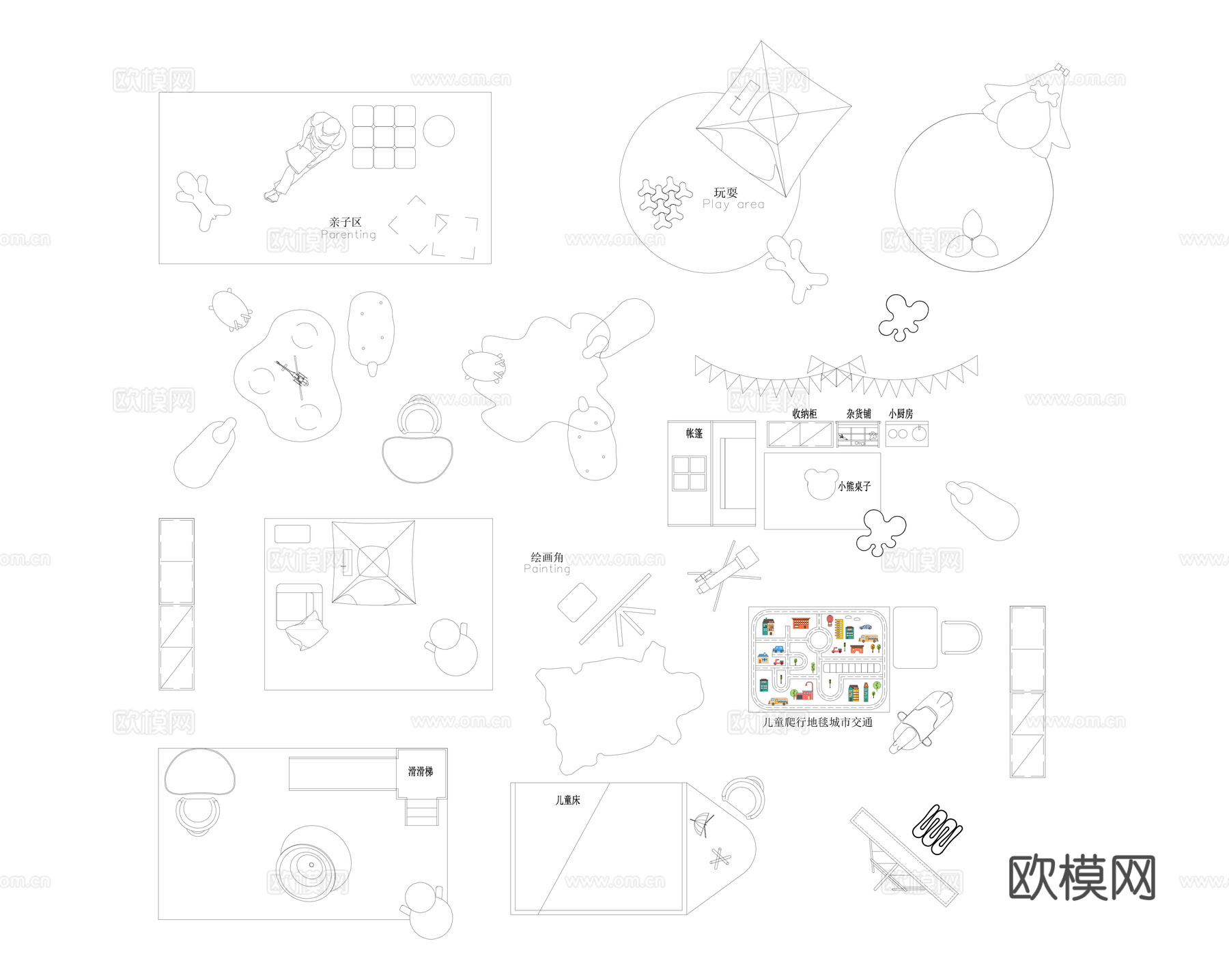 儿童家具玩具平面图库cad施工图