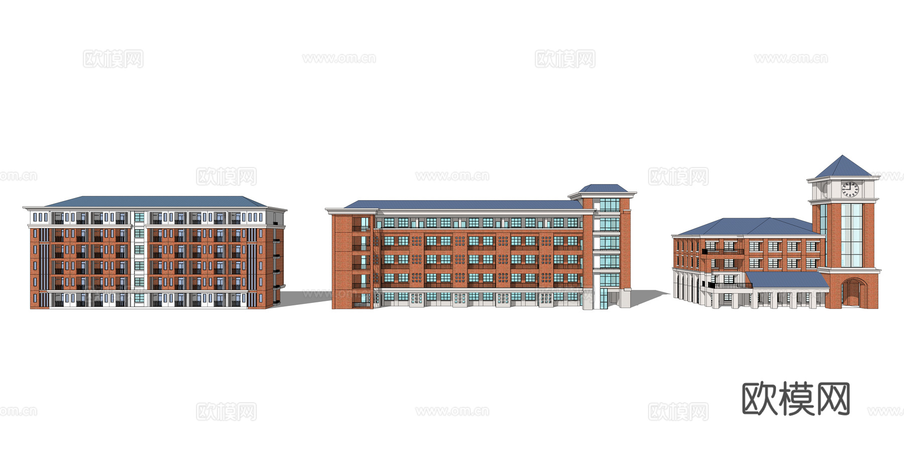 新古典学校教学楼外观su模型下载
