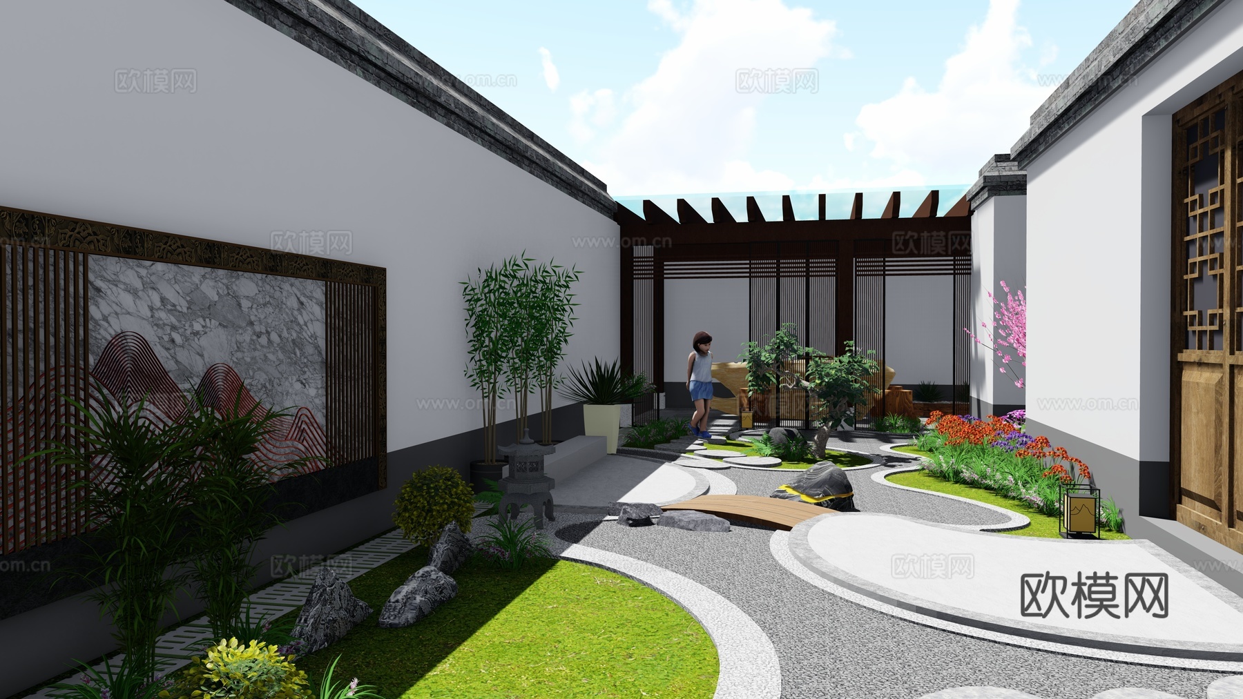 新中式庭院 花园su模型下载