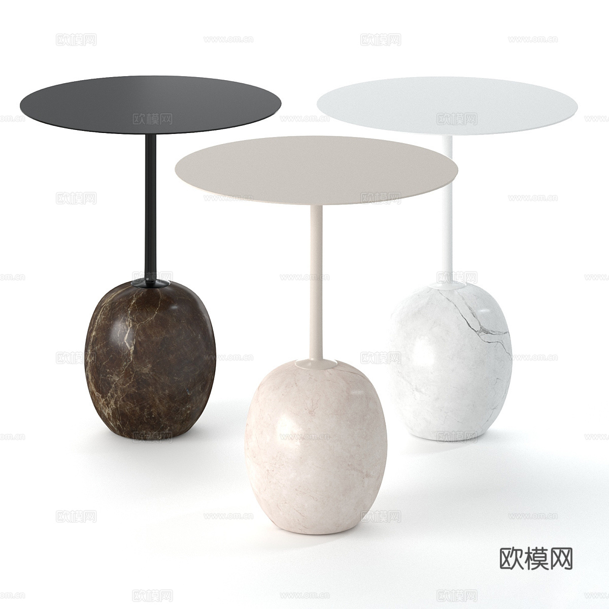 现代意式极简大理石金属圆边几3d模型