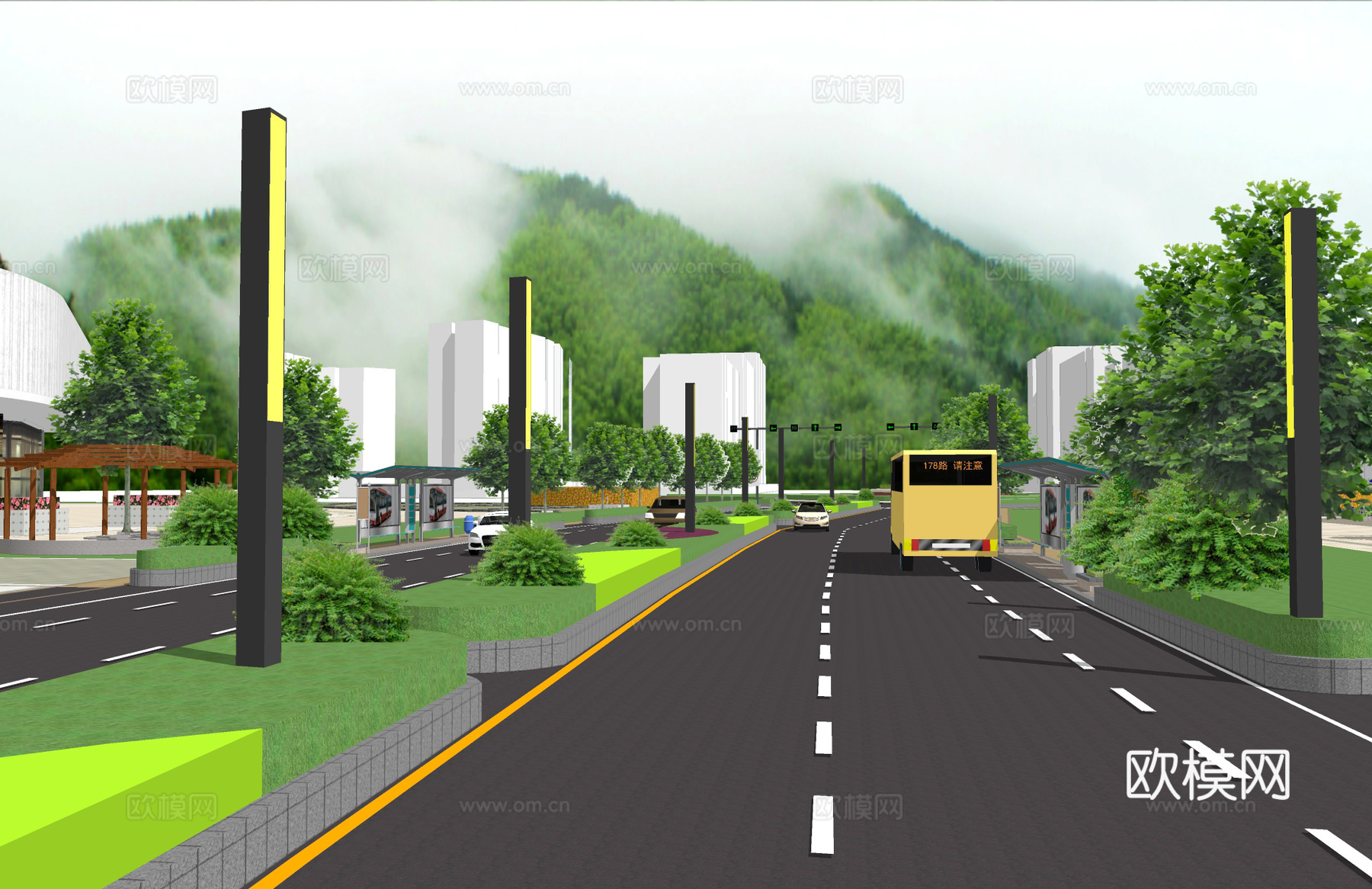 现代城市道路su模型下载