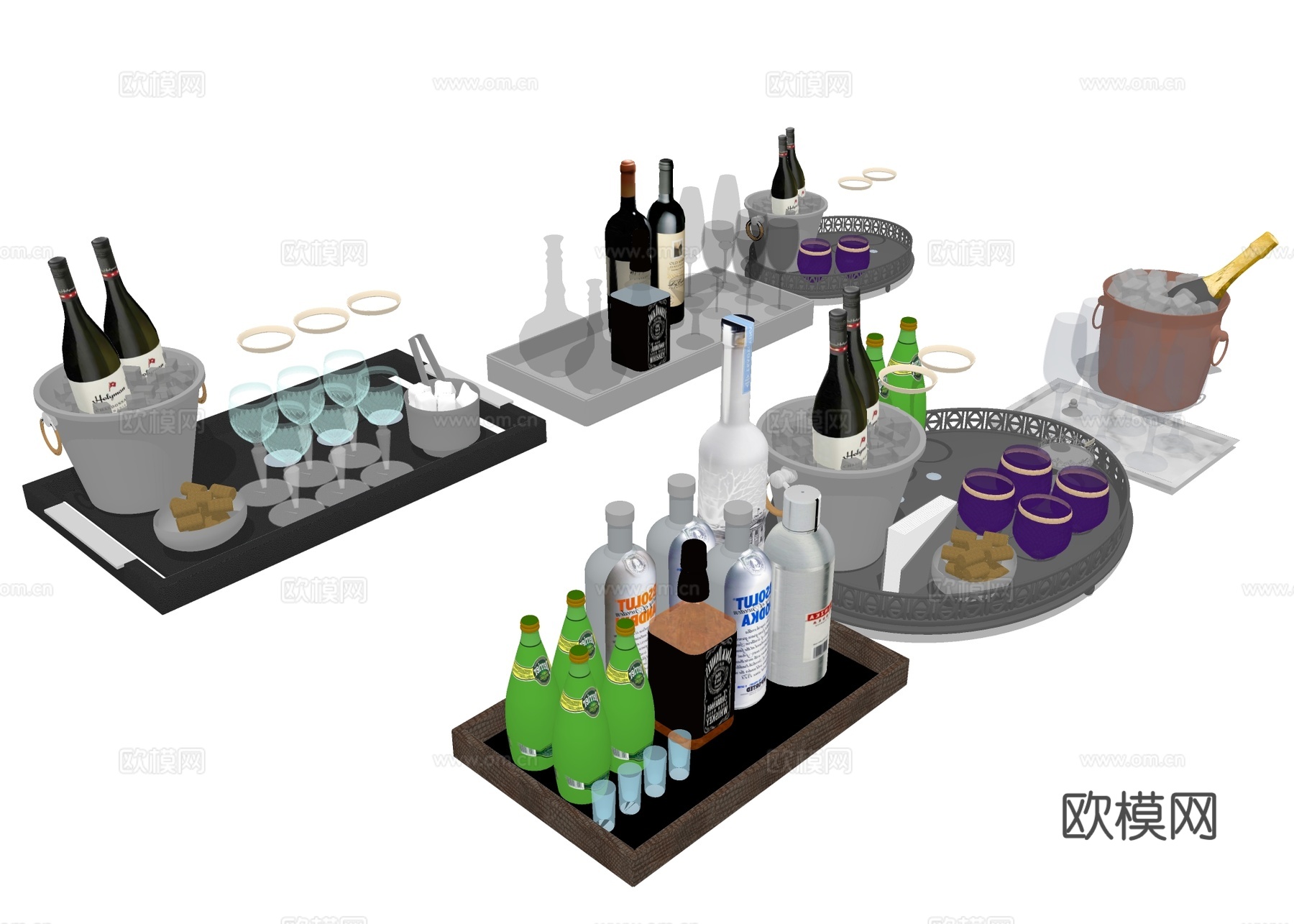 冰桶调酒 酒精酒瓶su模型下载