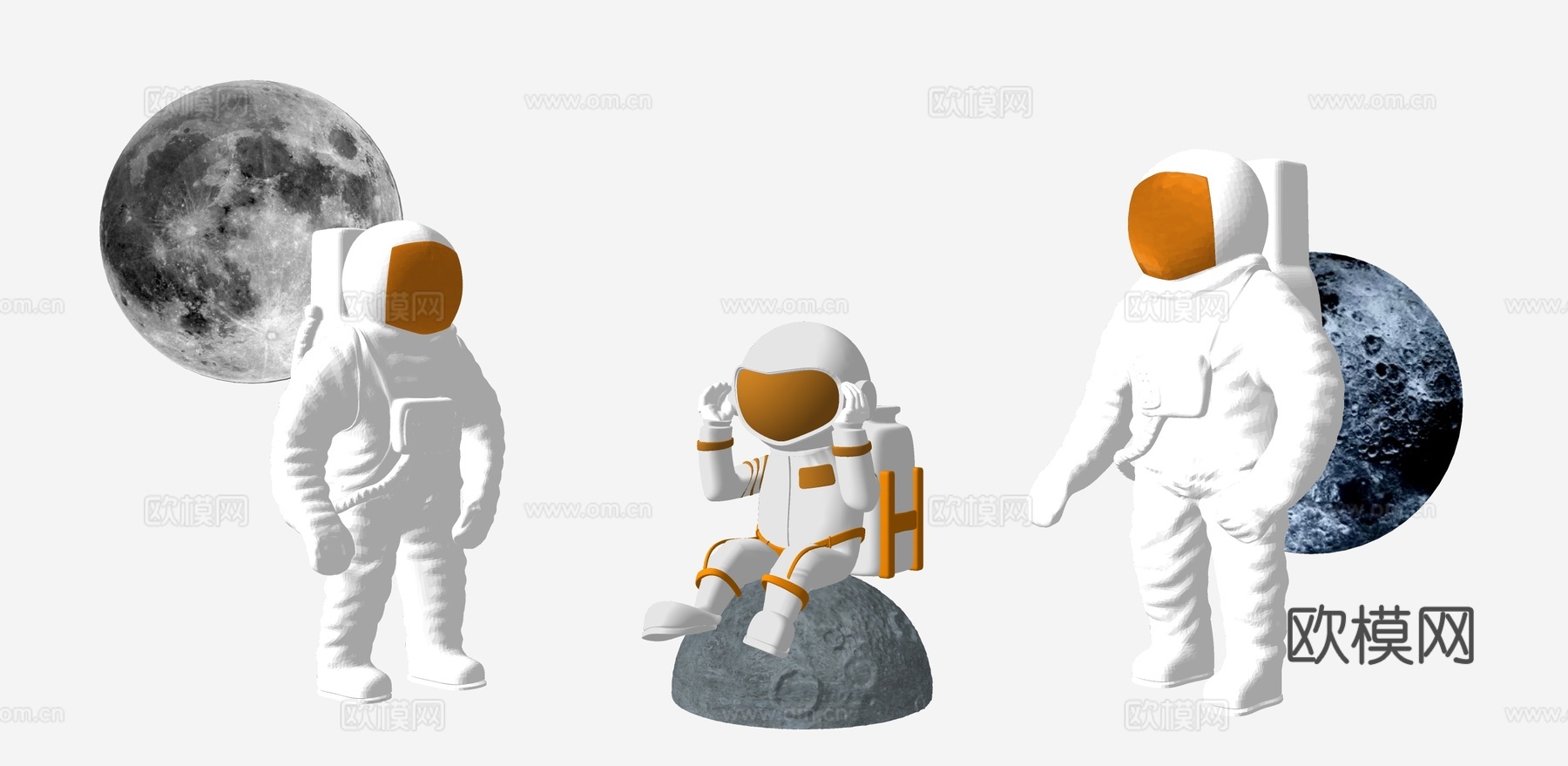 现代航天太空宇航员雕塑小品 星球 宇宙 装饰品小品su模型下载