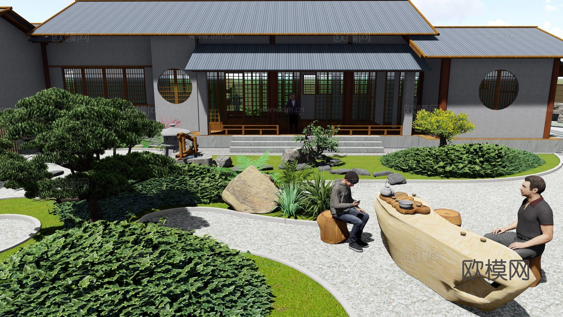 中式乡村庭院 花园景观su模型下载
