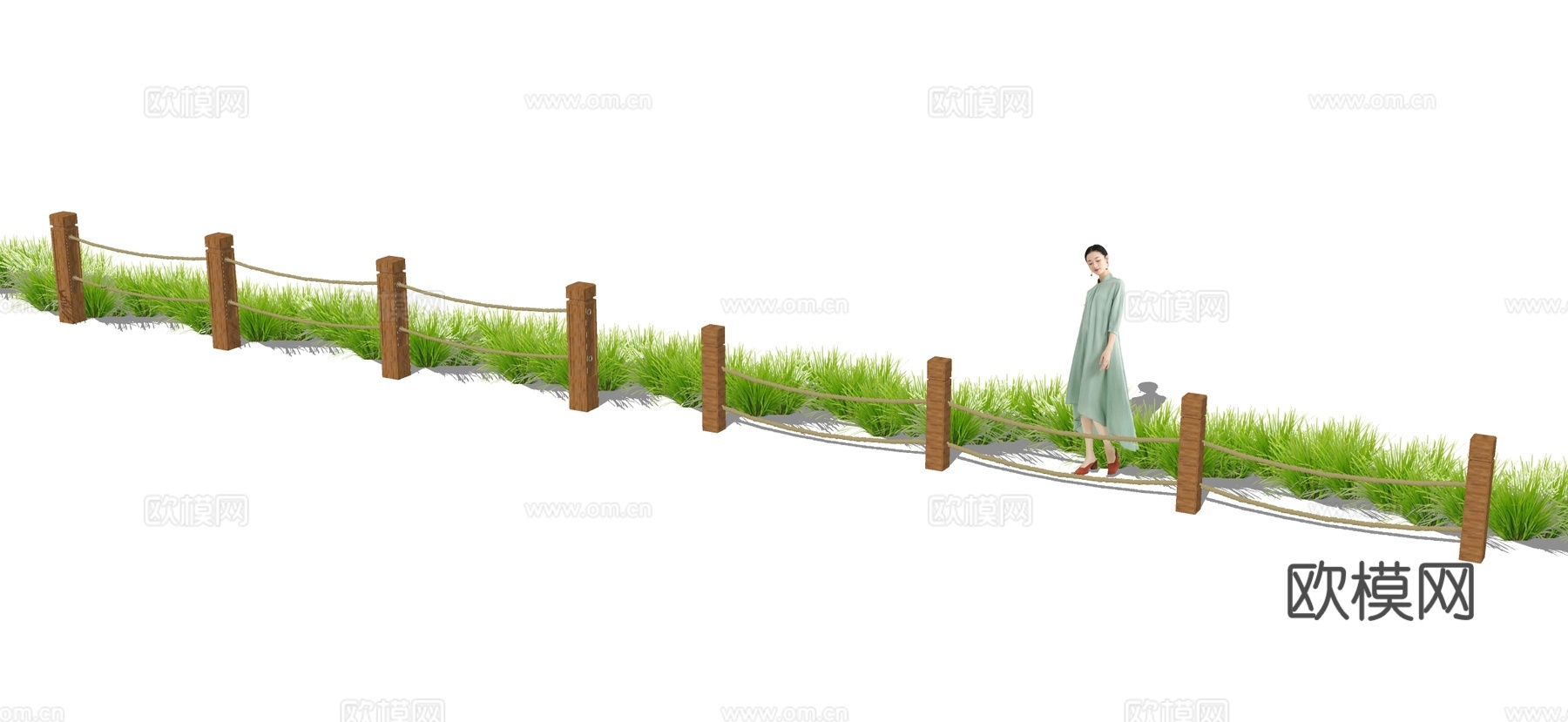 新中式绳索栏杆 生态栏杆 吊绳栅栏 栅栏 护栏su模型下载