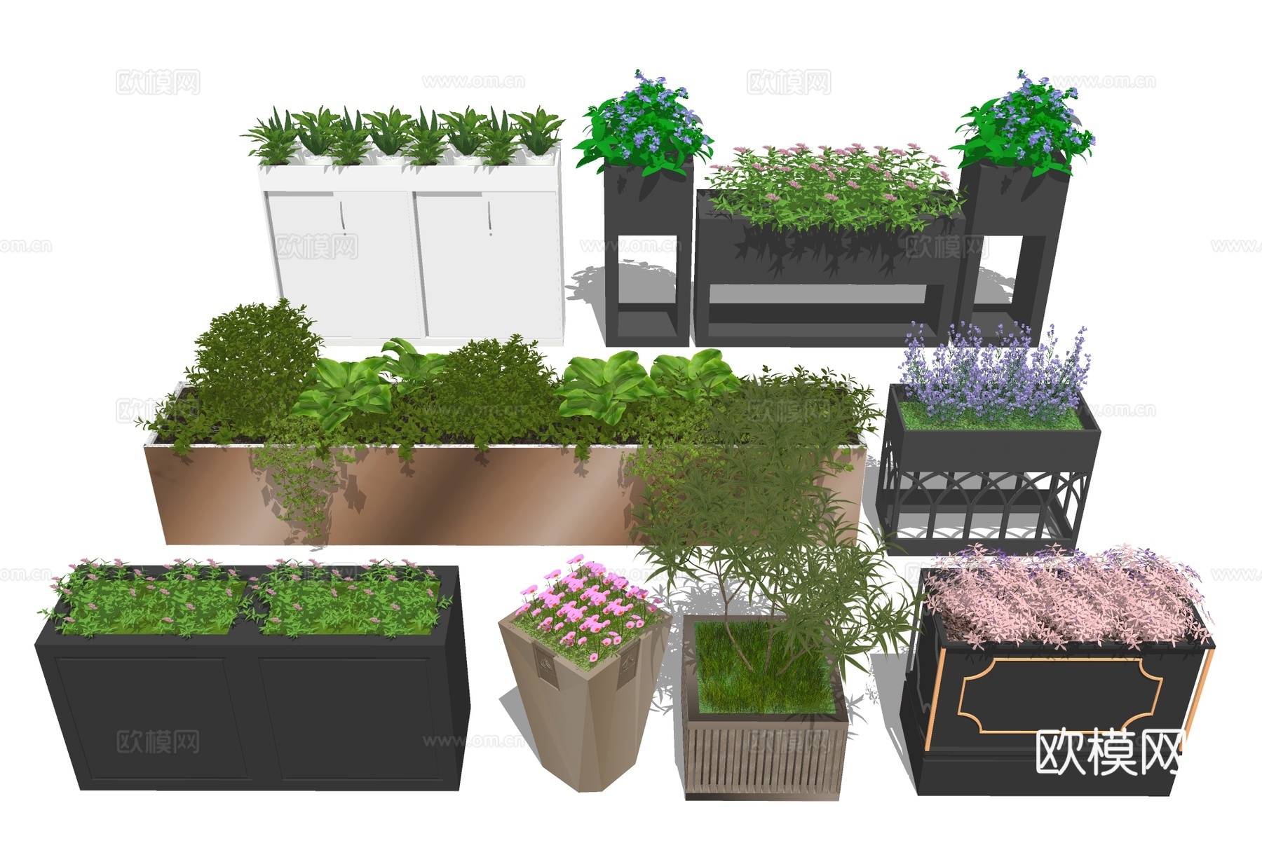 户外花箱 绿植花钵 花池su模型下载
