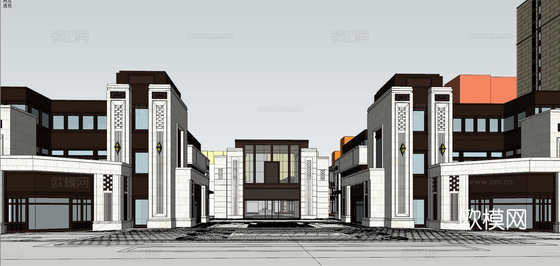 现代沿街商业建筑su模型下载
