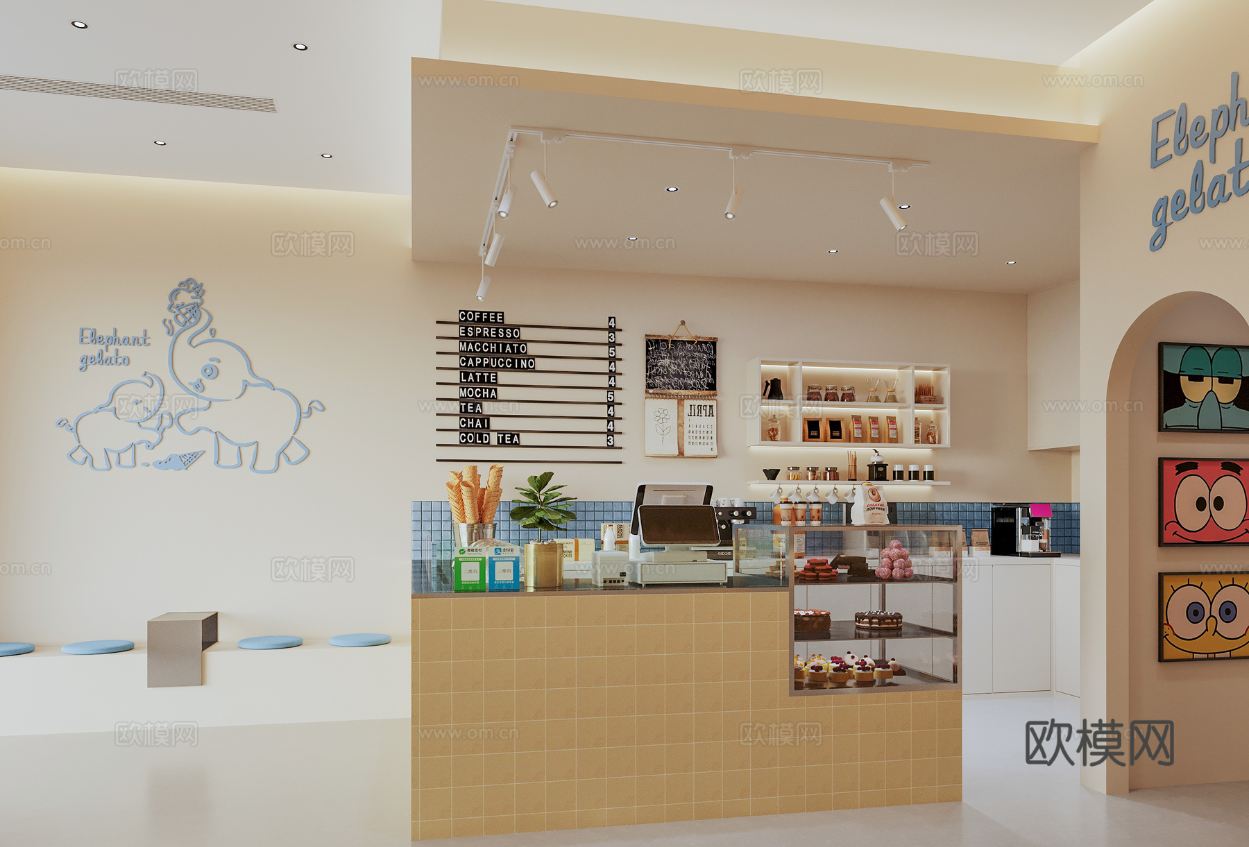 现代奶茶店 甜品面包店su模型下载
