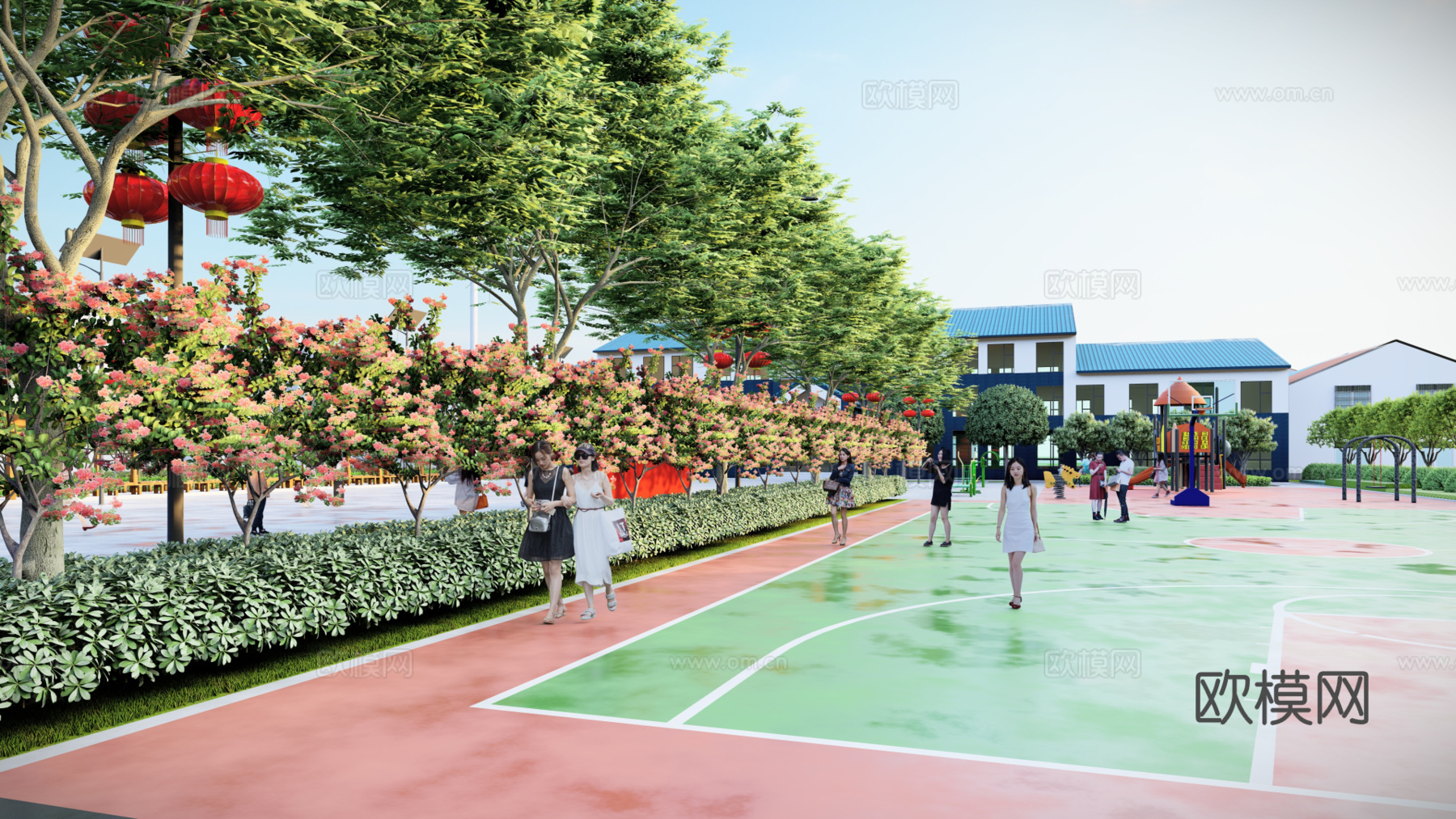 现代乡村广场景观su模型下载