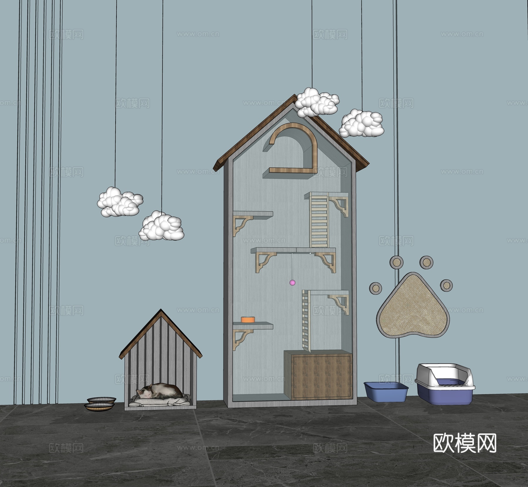 现代猫窝 宠物猫 猫别墅su模型下载