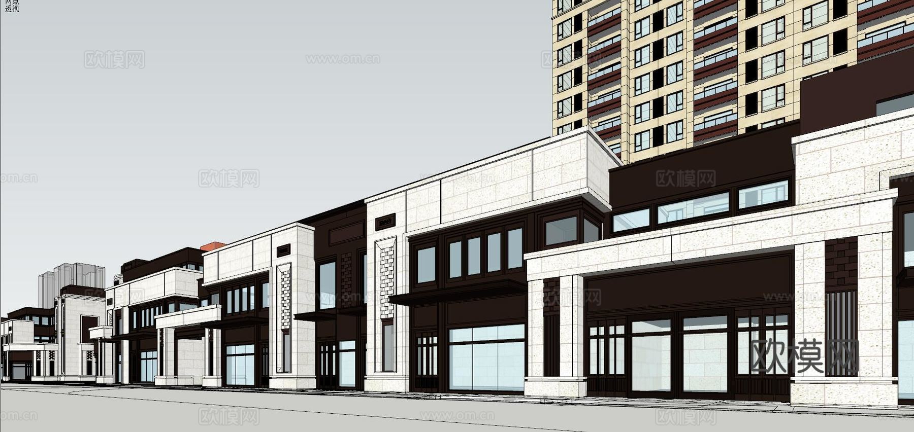 现代沿街商业建筑su模型下载