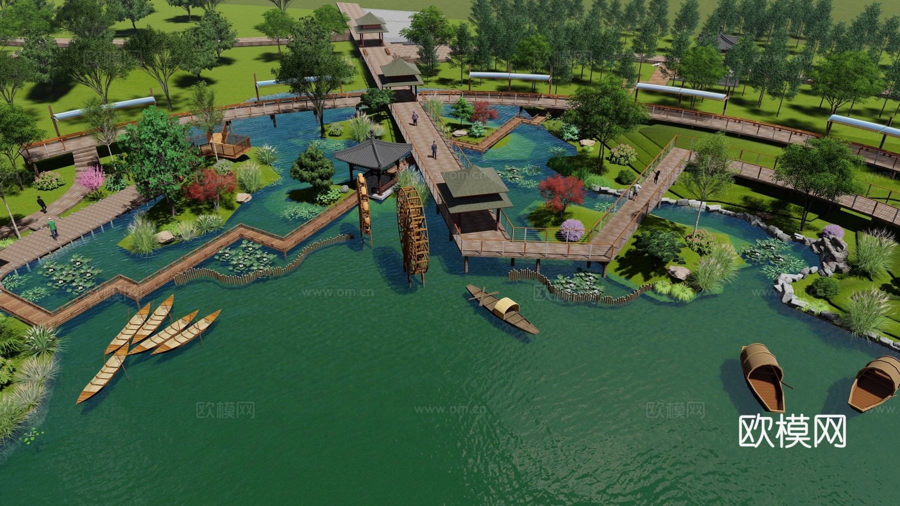 滨水景观 湿地公园su模型下载