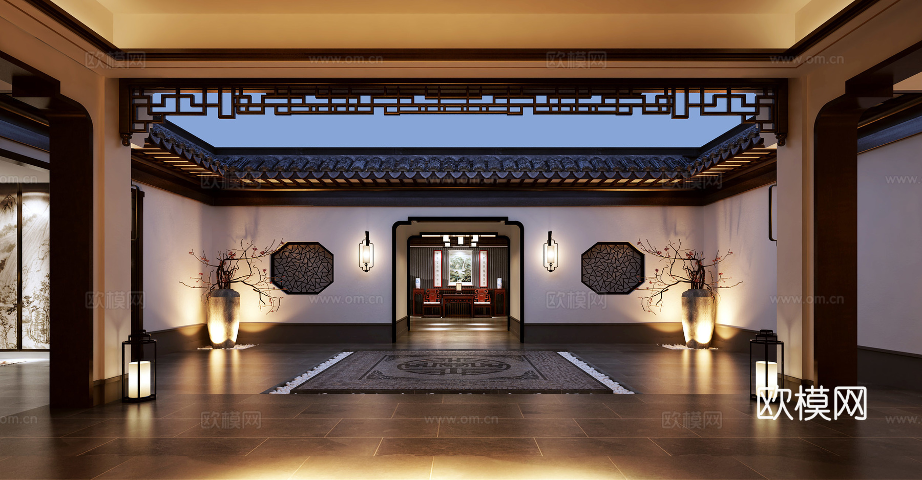 新中式别墅庭院3d模型