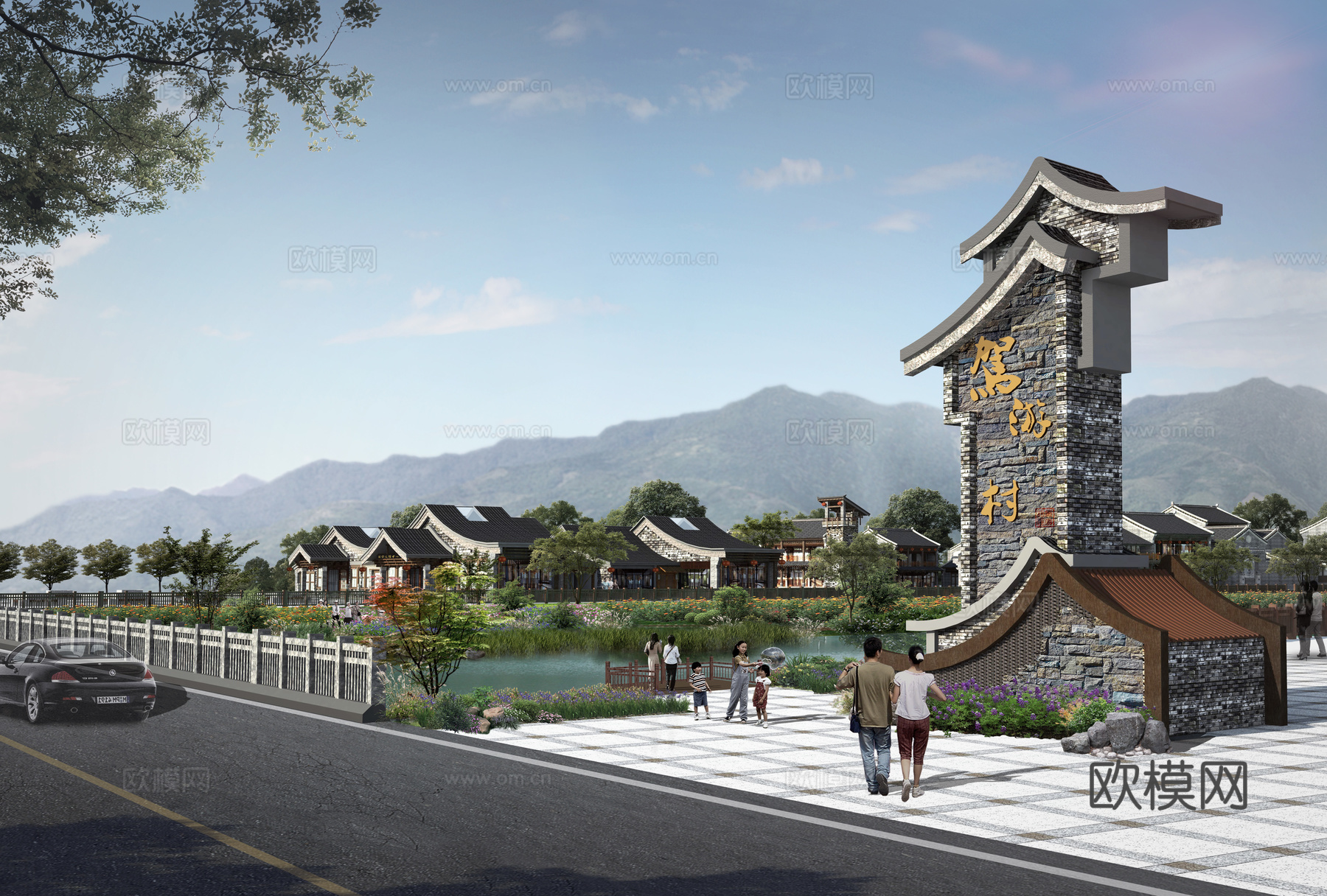 中式古建商业街su模型下载