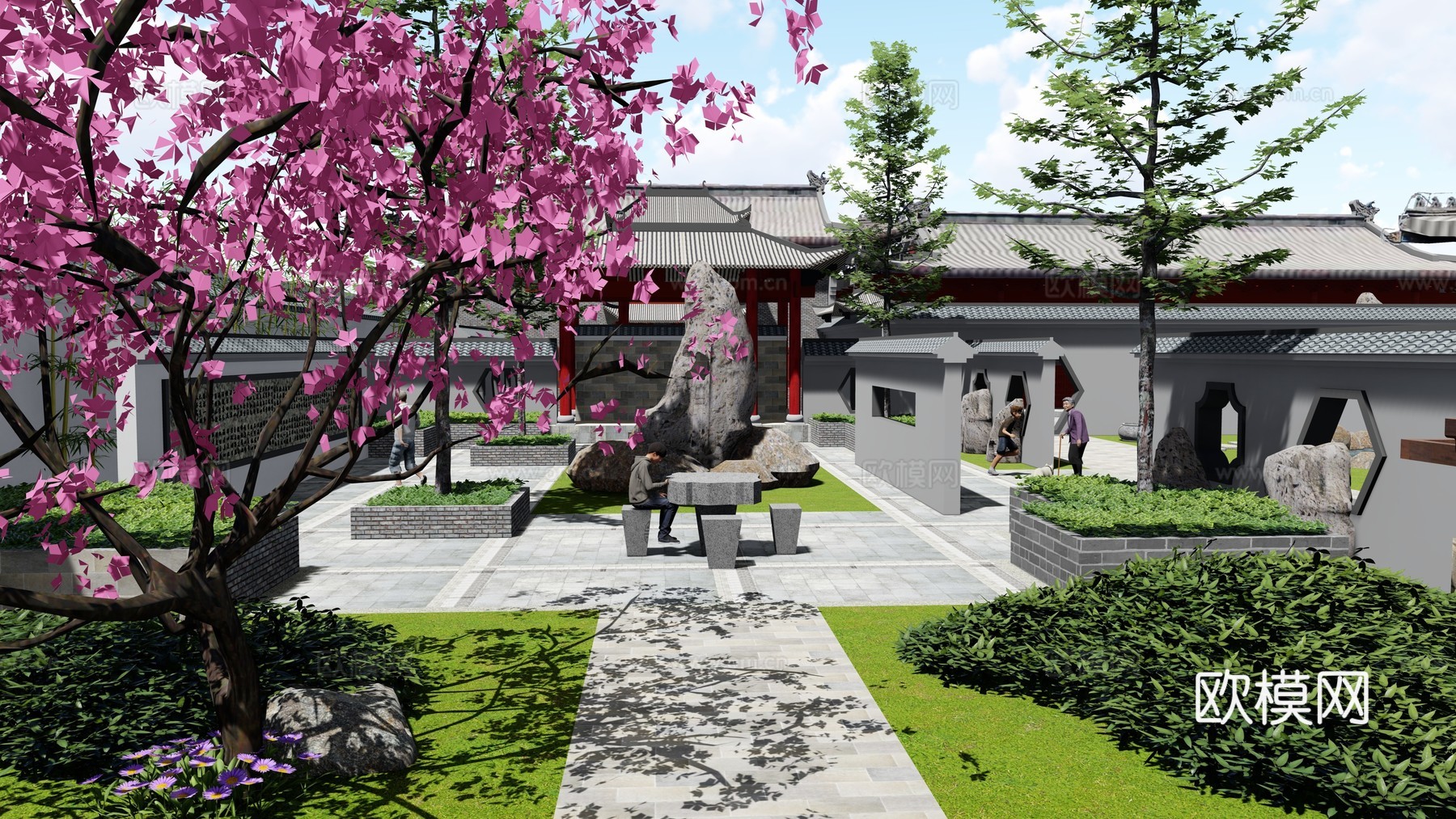 中式乡村庭院 花园su模型下载