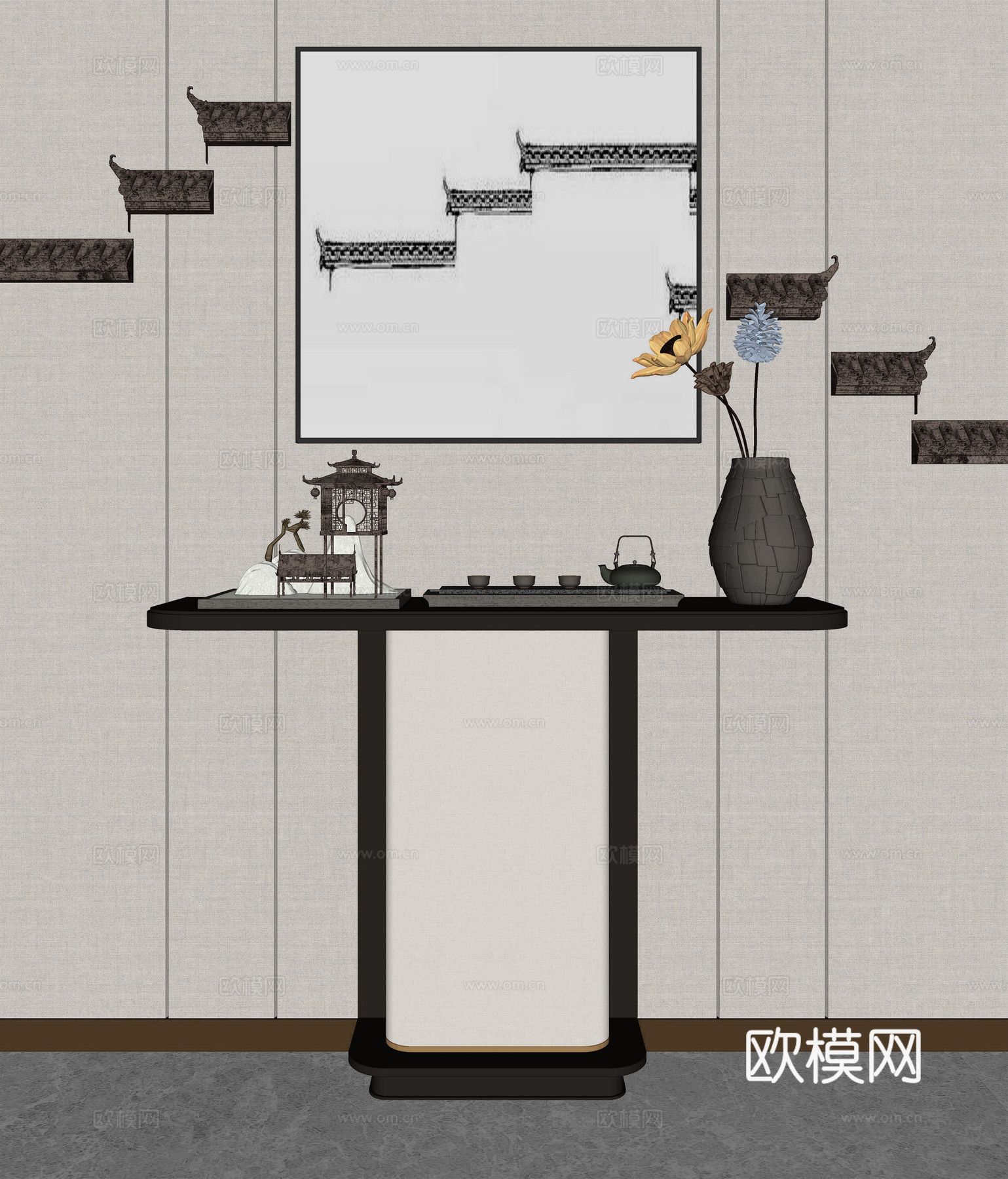 新中式玄关端景台su模型下载