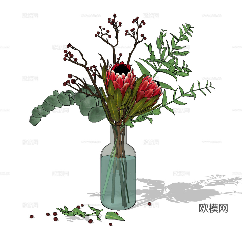 现代玻璃花瓶插花su模型下载